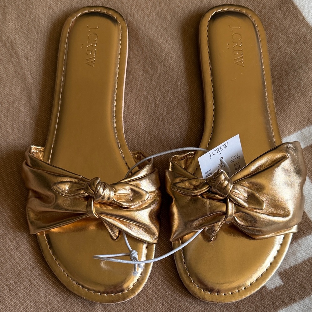 J. Crew Metallic Gold Knot Slide Sandals
